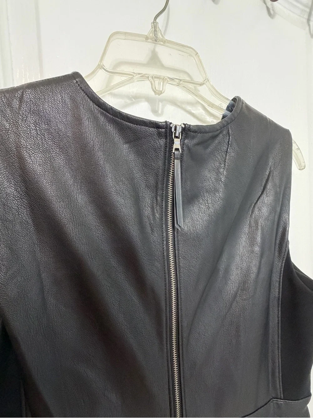 SPANX Black Faux Leather Paneled Sheath Dress